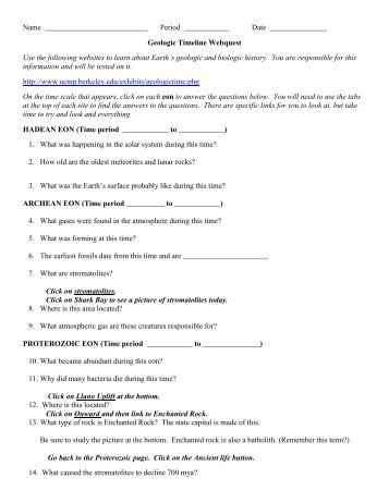 Geologic Timeline Webquest Use the following websit - Ms. Hopson ...