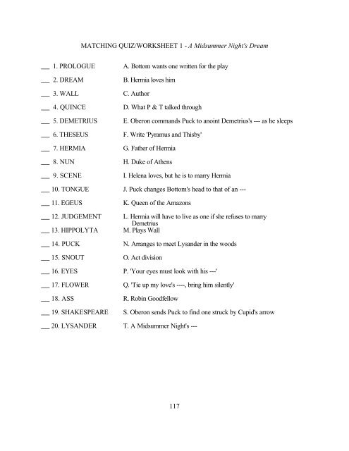 Lesson Plan #1: A Midsummer Nights Dream