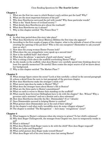 Close Reading Questions for The Scarlet Letter