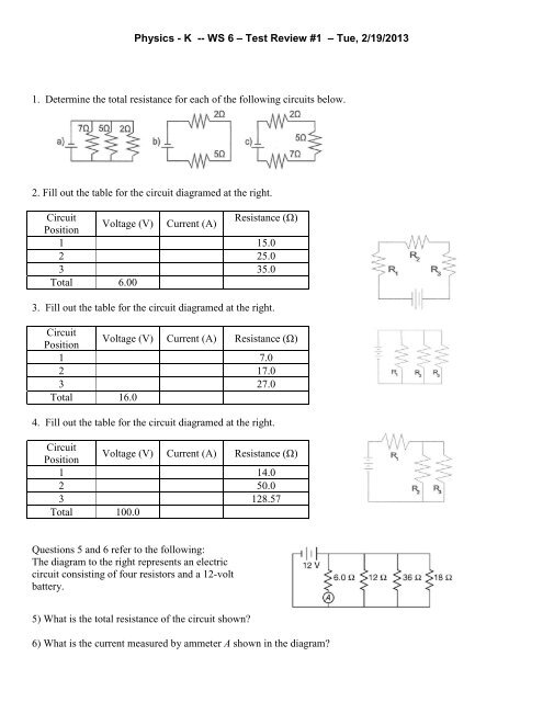 CIRCUITS WORKSHEET