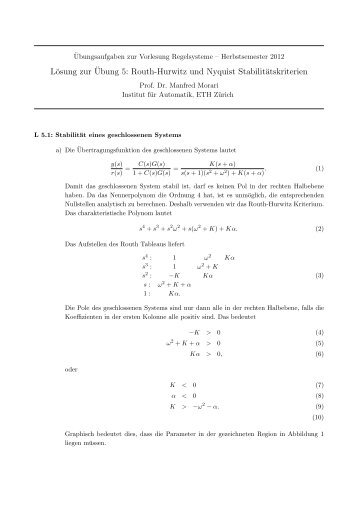 Lösung zur ¨Ubung 5: Routh-Hurwitz und Nyquist ... - ETH Zürich
