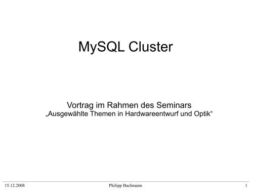 MySQL Cluster - Computer Architecture Group