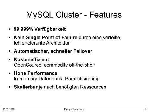 MySQL Cluster - Computer Architecture Group