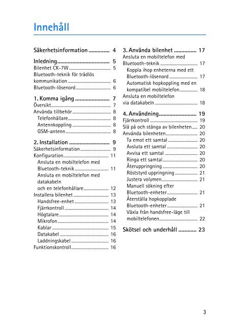 Bilenhet CK-7W Användarhandbok Installationsanvisning - Nokia