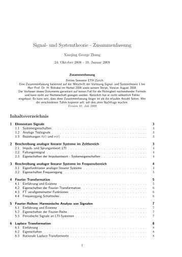 Signal- und Systemtheorie - Zusammenfassung - ETH Zürich