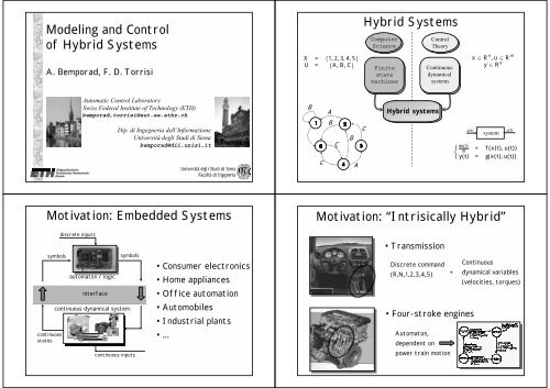 Modeling And Control Of Hybrid Systems Hybrid Systems Motivation