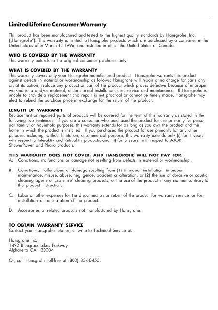 Service instruction ( Shut-off unit ) - Hansgrohe