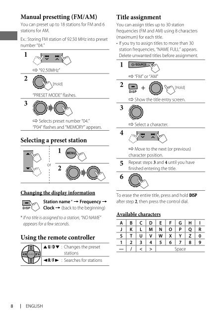 kd-r618 / kd-a615 / kd-r610 instructions - Sonic Electronix