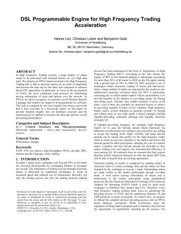 DSL Programmable Engine for High Frequency Trading Acceleration