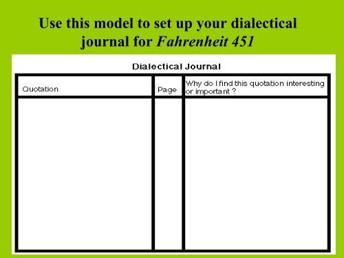 Dialectical Journal The dialectical journal is a type of double-entry ...