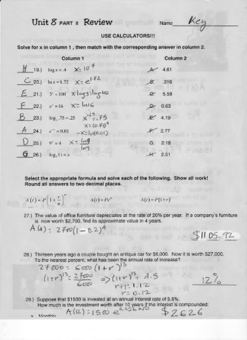 Unit 8 Part II Test Review Key