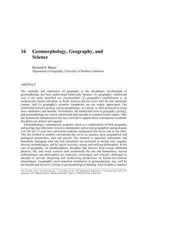 Chapter 16 - Geomorphology, Geography, and Science Bernard 0