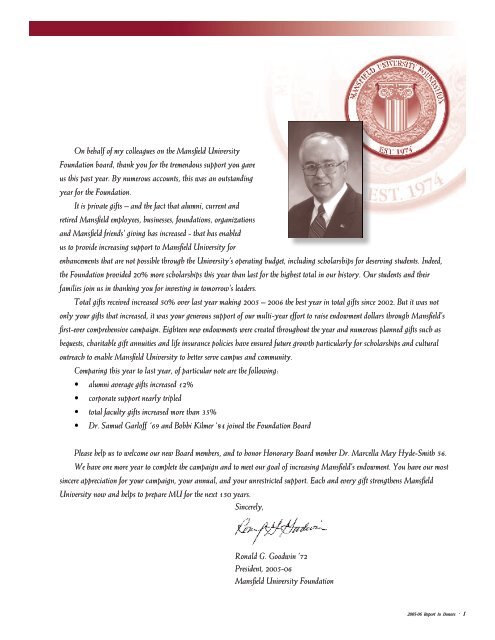 Sincerely, Ronald G. Goodwin '72 President, 2005-06 ... - Alumni