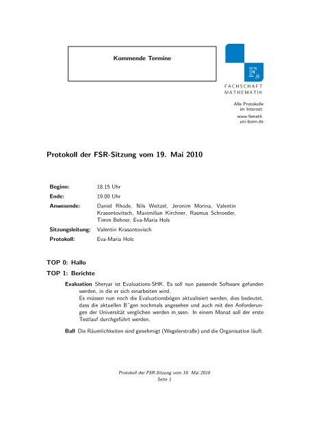 Protokoll der FSR-Sitzung vom 19. Mai 2010 - Fachschaft ...