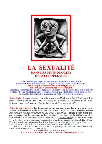 La sexualité dans les mythologies indo-européennes - Racines et ...