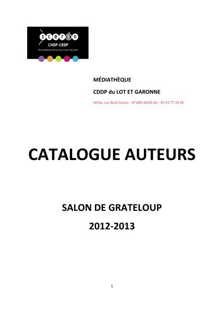 le catalogue des auteurs en PDF - CRDP Aquitaine