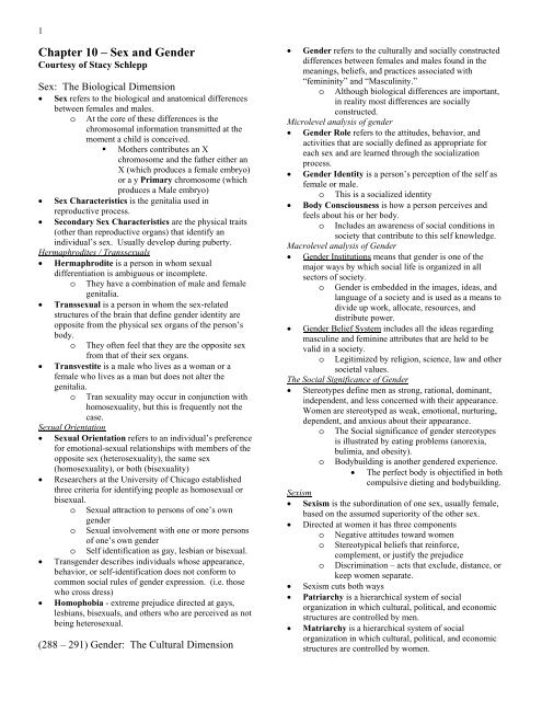 Chapter 10 – Sex and Gender