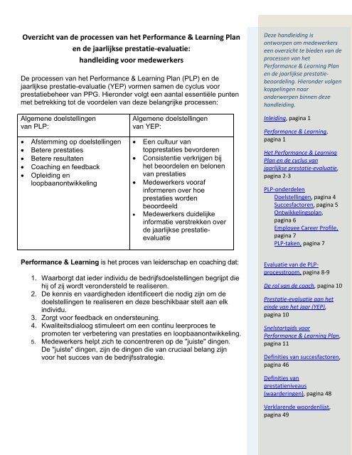 Overzicht van de processen van het Performance & Learning Plan ...