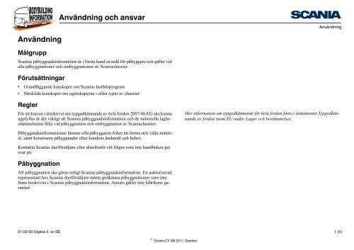 Användning och ansvar Användning - Scania