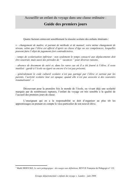 Accueillir Un Enfant Du Voyage Dans Une Classe