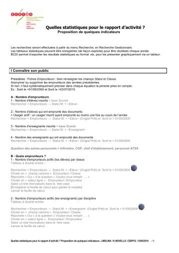 Quelles statistiques pour le rapport d'activité ? Proposition de ...