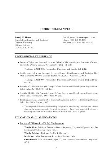 CURRICULUM VITAE - Carleton University