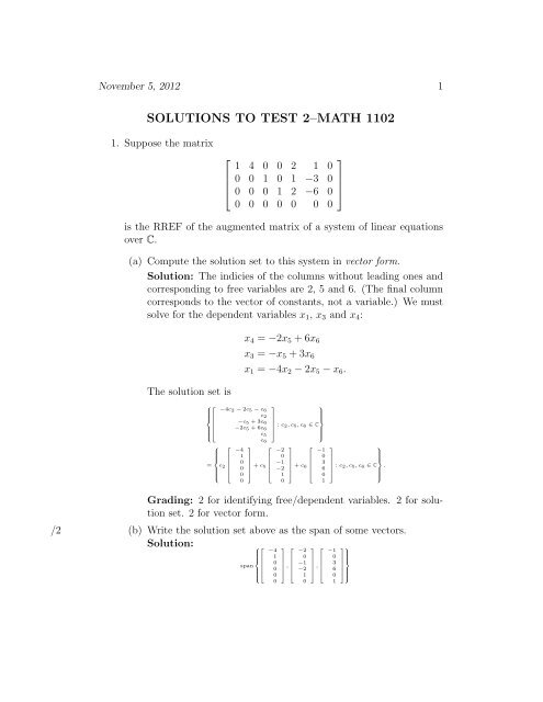 SOLUTIONS TO TEST 2–MATH 1102