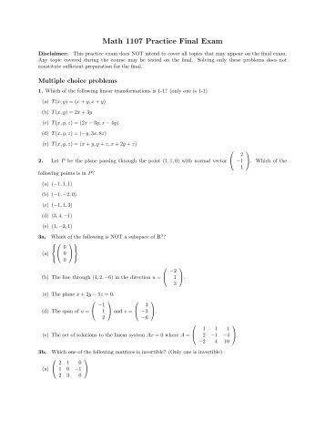 Math 1107 Practice Final Exam