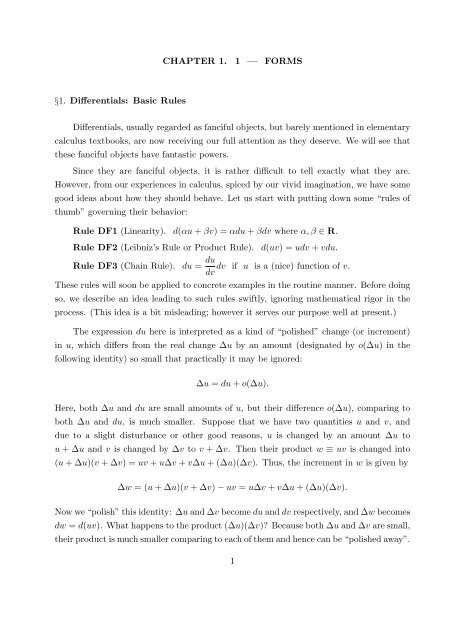 CHAPTER 1. 1 — FORMS §1. Differentials: Basic Rules Differentials ...