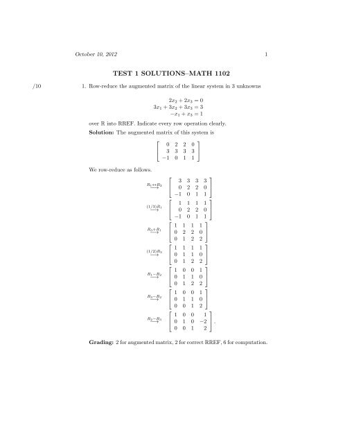 TEST 1 SOLUTIONS–MATH 1102