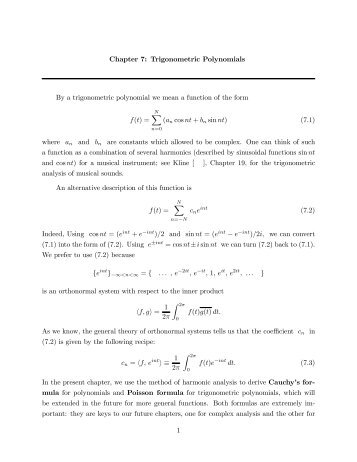 Chapter 7: Trigonometric Polynomials By a trigonometric polynomial ...