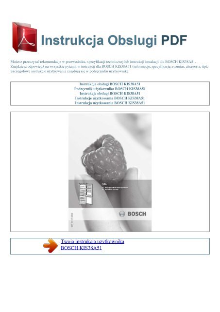 Instrukcja obsługi BOSCH KIS38A51 - INSTRUKCJA OBSLUGI PDF