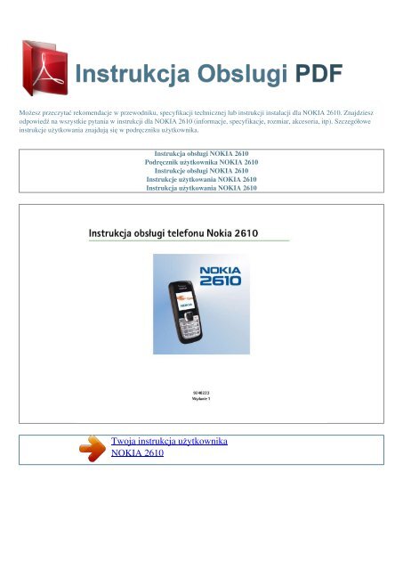 Instrukcja obsługi NOKIA 2610 - INSTRUKCJA OBSLUGI PDF