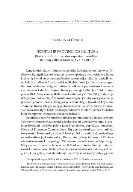 jėzuitai ir provincijos kultūra - Lietuvių katalikų mokslo akademija