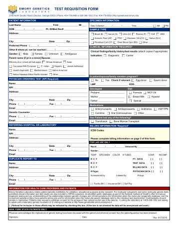 test requisition form - Emory University Department of Human Genetics