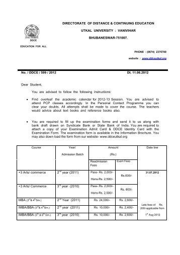 Readmission Notice - DDCE, Utkal University, Bhubaneswar