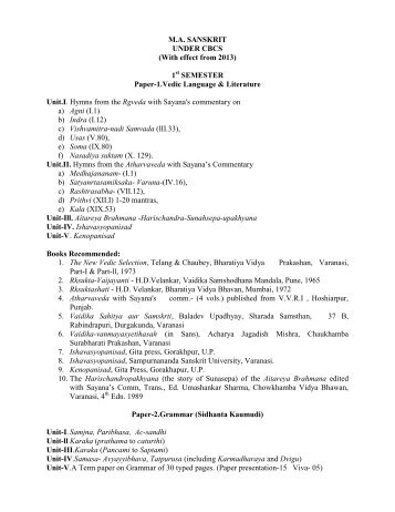 M.A. Sanskrit Syllabus Details - DDCE, Utkal University, Bhubaneswar