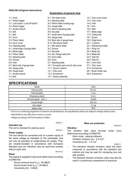 Power Planer Original Instruction Manual Електричний ... - Makita