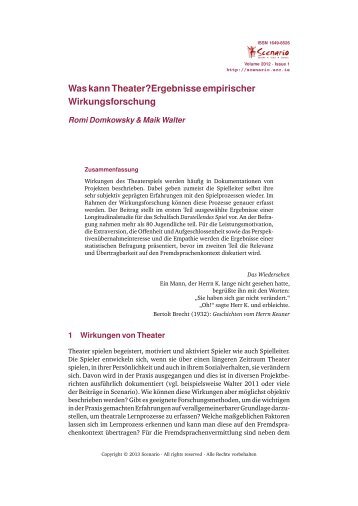 Was kann Theater?Ergebnisse empirischer ... - Research