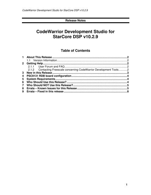 What Is Codewarrior Development Studio CodeWarrior Development Studio for StarCore DSP v10.2.9