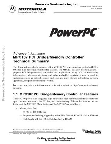 MPC107 PCI Bridge/Memory Controller Technical Summary
