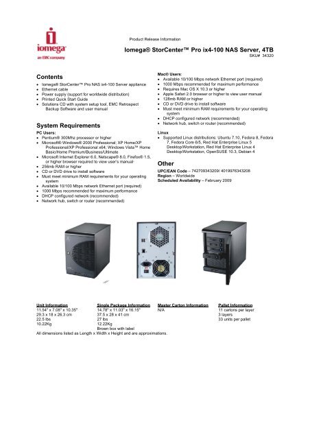 Iomega® StorCenter™ Pro ix4-100 NAS Server, 4TB Description ...