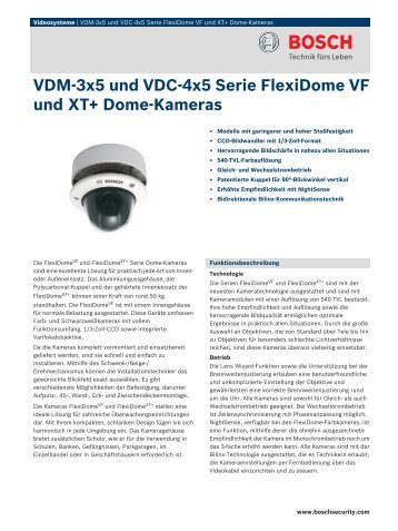 VDM‑3x5 und VDC‑4x5 Serie FlexiDome VF und XT+ Dome-Kameras