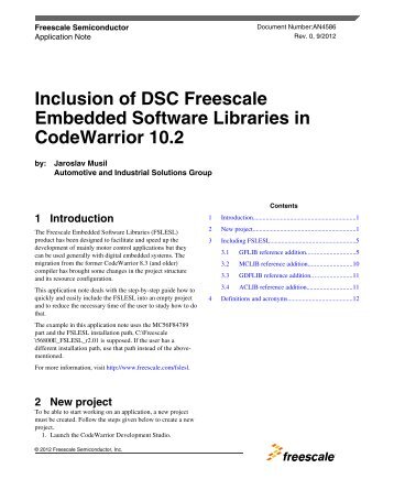 Inclusion of DSC Freescale Embedded Software Libraries in ...