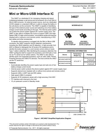 MC34827, Mini or Micro-USB Interface IC - Freescale Semiconductor