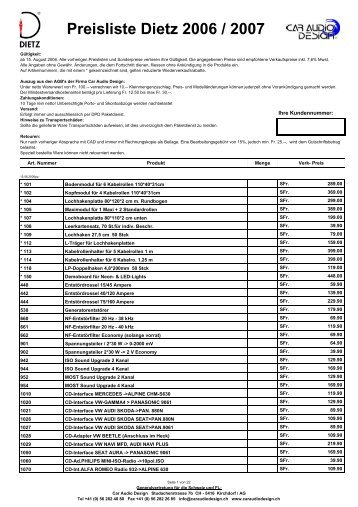 Preisliste Dietz 2006 - Car Audio Design Automobilakustik Schweiz