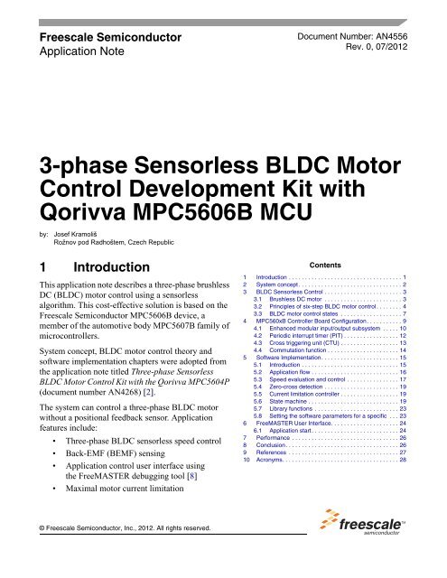 Three-phase Sensorless BLDC Motor Control Kit with the MPC5606B