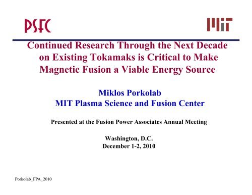 FPA 2010 - Plasma Science and Fusion Center - MIT