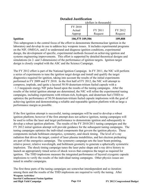 Department of Energy FY 2012 Congressional ... - The FIRE Place