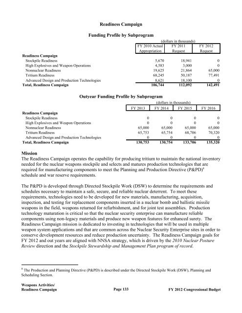 Department of Energy FY 2012 Congressional ... - The FIRE Place